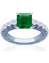 Platinum Princess Cut Emerald Ring With Sidestones