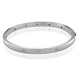 Oval Shape Stainless Steel Diamond Bracelet Bangle - Diameter: 70mm ( H, SI, 0.12 carat )