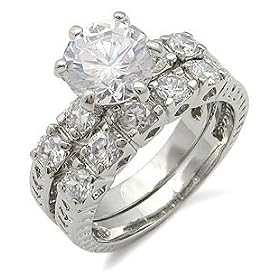 Antique Inspired Pave CZ Engagement and Wedding Rings