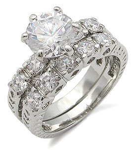 Antique Inspired Pave CZ Engagement and Wedding Rings