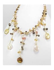 Japanese silk cord Fresh Water Pearls Necklace In Zinc
