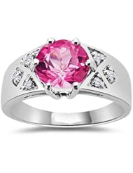 0.06 Cts Diamond & 2.12 Cts Pure Pink Topaz Ring in 10K White Gold