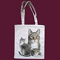 Grey Tabby Print Shoulder Tote Bag