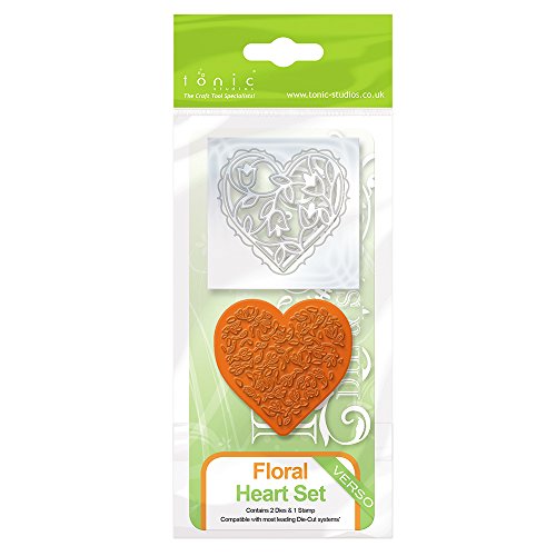 Tonic Studios 1045e Rococo Die & Stamp Set - Floral Heart, Grey