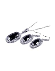 Nickel Free Sterling Silver Pendant & Earring Sets Big Black CZ Set