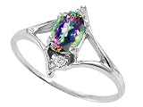 0.52 cts Genuine Mystic Rainbow Topaz and Diamond Ring - 14kt Yellow Gold