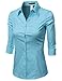 Doublju Women 3/4 Sleeve Basic Simple Button-down Shirt