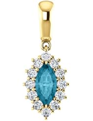 18K Yellow Gold 8.00x4.00mm Marquise Cut London Blue Topaz and Diamond Pendant -- LIFETIME WARRANTY