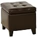 BEST Brown Leather Square Storage Ottoman with Tufting