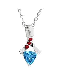 0.61 Ct Trillion Swiss Blue Topaz and Red Garnet 18k White Gold Pendant