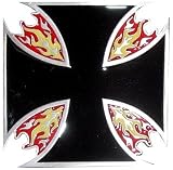 Black Maltese Iron Cross Metal Belt Buckle with Flames