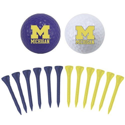 Michigan Wolverines Two Golf Balls and Twelve Tees Set