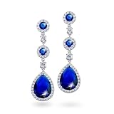 Bling Jewelry Vintage Style Round Teardrop Pave CZ Blue Sapphire Color Chandelier Earrings