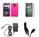 LG G2x (T-Mobile) Premium Combo Pack - Hot Pink Rubberized Shield Hard Case ....