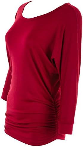 ShopClaire Women's 3/4 Sleeve Ruched Scoop Neck Tee Shirt (Burgundy,X-Large)