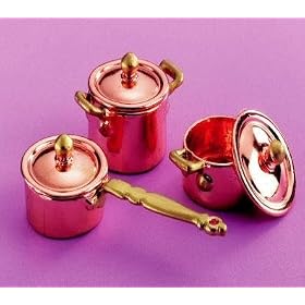 <b>Set of 3 Copper Saucepots - Dollhouse Miniatures</b>