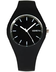 New Brand Geneva Women Ladies Elegand Simple Dial Black Soft Rubber Band Analog Wrist Watch Boys Sport Watches