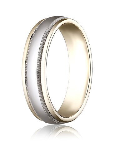(Lifetime Guarantee) 14k White and Yellow Gold Wedding Band Ring, Comfort Fit Design, 6mm wide Size