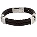 Mens Bracelet Leather Brown Woven Stainless Steel
