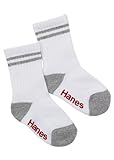 Hanes Toddler Boys Non-Skid Crew Socks P6 White w/ Asst Heel and Toe 4T-5T