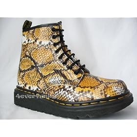 Docs Dr. Martens Made in England Brown Gold Snakeskin Unisex Original 8 Eye Boot by Men's Exotic Boots