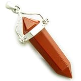 Lucky Crystal Point Red Jasper Believe Talisman Silver Pendant