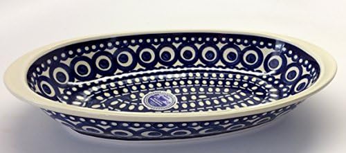 Ceramika Wiza Boleslawiec Genuine Polish Pottery Oval Cobalt Circles Vegetable Serving Bowl 11"