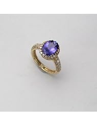 Sapphire Ring 1.50k Natural Violet Sapphire (Untreated , Unheated) and 1/3k G.V.V.S. Round Diamonds on 14k Gold Ring Made in Italy