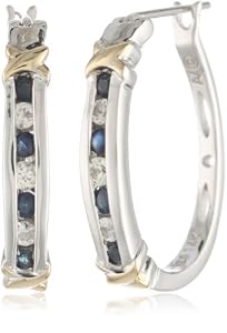 S&G Sterling Silver and 14k Gold Blue and White Sapphire Earrings