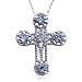 Sterling Silver Blue Topaz and Diamond Cross Pendant, 18"