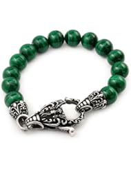 Twisted Blade Intricate Malachite Bead Bracelet 9 Inch