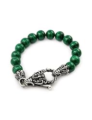 Twisted Blade Intricate Malachite Bead Bracelet 7 Inch