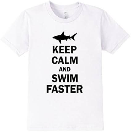 Kids Keep Calm and Swim Faster Shark Swimming Shirt 12 White