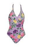 Anne Cole Orchid Floral Halter One Piece Swimsuit w/ Draped Middle