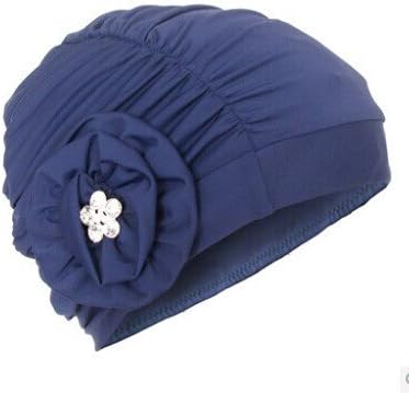 Qishi's Applique Diamond-studded Luxury Swimming Caps for Women (blue)