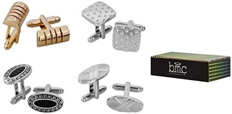 Bundle Monster 4pc Mens Classic Modern Ornate Pattern Style Dress Shirt Cufflinks Mix Design Set