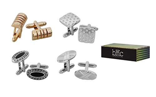 Bundle Monster 4pc Mens Classic Modern Ornate Pattern Style Dress Shirt Cufflinks Mix Design Set