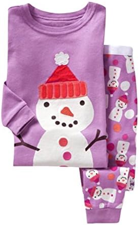Hotpajama Cute Snowman Print Cotton Kids Little Girls Christmas Pajamas Set 2T-7T 3T Purple