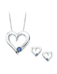 Blue Diamond Heart Jewelry Set in 10K White Gold (1/5 cttw)