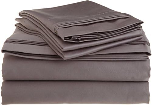 Grey Solid 100%Pima Cotton Cotton 500 Thread Count Gokul Linen 3/4 (48X75) Inch Size Bed Sheet Set 4PCs Pocket Depth 26 Inch Drop