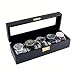 Compact Black Watch Case Storage Display Box With Glass Top Holds 5 Watches