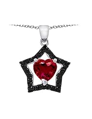 Original Star K (tm) Heart Shape Created Ruby Black Star Pendant in 925 Sterling Silver
