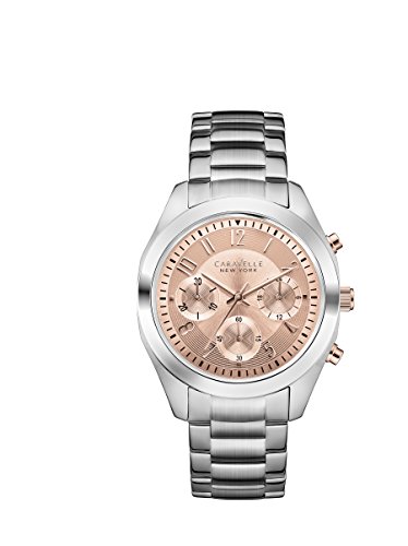 Carvelle New York Women's Quartz Watch with Rose Gold Dial Chronograph Display and Silver Stainless Steel Bracelet - 45L143