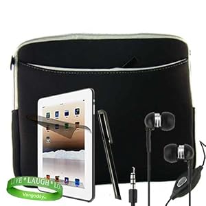 Apple Ipad Accessories Kit: ** BLACK ** Form Fitted Scratch Defense Neoprene Sleeve Cover + Custom Cut iPad Screen Protector + apple ipad stylus pen + iPad Earphones with Mic + Vangoddy Live * Laugh * Love Wrist band