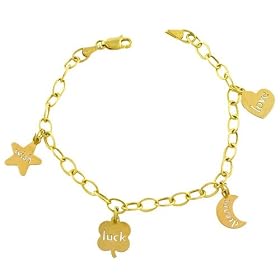 Lustrous 10 Karat Yellow Gold Message Charm Bracelet 7.25 Inch by Kooljewelry