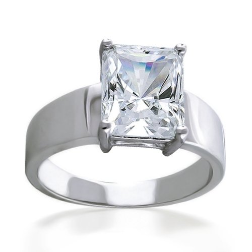 Bling Jewelry Sterling Silver 3 ct Radiant Cut CZ Solitaire Engagement Ring