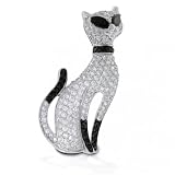 Bling Jewelry Sterling Silver Pave CZ Black Cat Pin Brooch