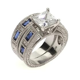 Audrina's Sapphire and Diamond CZ Silver Ring Set: Eve's Addiction: Jewelry