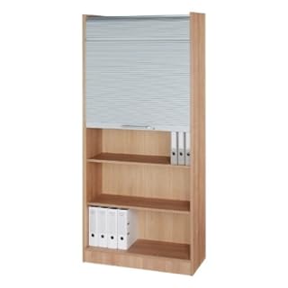 Rollladenschrank Hammerbacher Solid 90 cm 5 Fächer Holz Dekor wählbar, Dekor:Nussbaum / Silbern