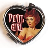 Womens Hand Made Retro "Devil Girl Heart" Compact Mirror Case